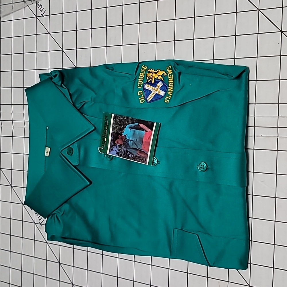 Men's SporThomson Old Course St Andrews Golf Polo Large Cotton NIP Green Vintage
